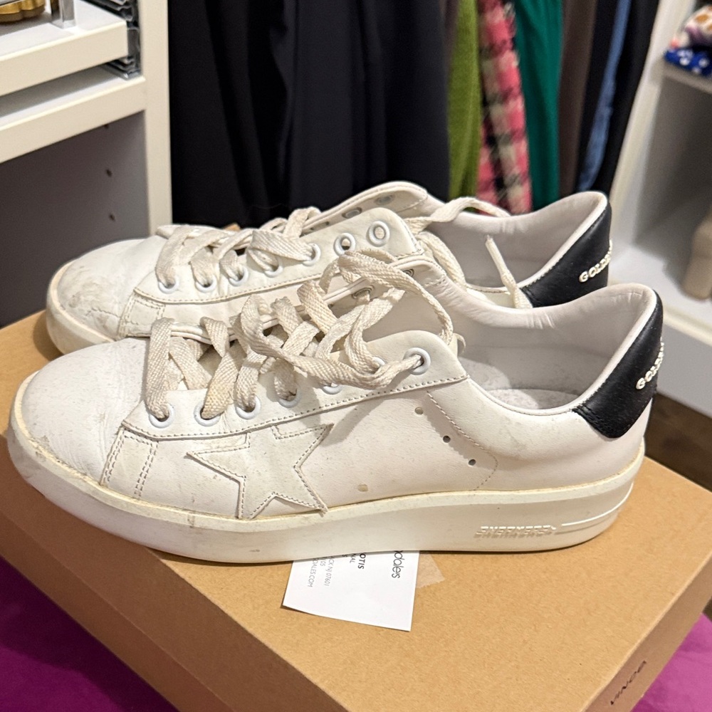 Golden Goose Cream and Black Sneakers